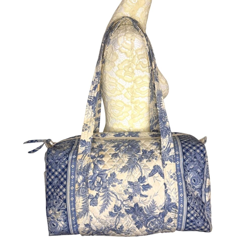 Vera Bradley Blue Toile Tote Duffle Bag Vintage Y2K 2001 Retired Quilted Weekend